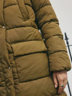 Kakigroen - Regenbestendige gewatteerde lange jas met capuchon*Next Discount