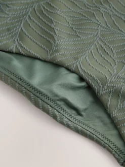 Kakigroen met bladertextuur - Diepuitgesneden vormgevend buikcorrigerend badpak*Next Online