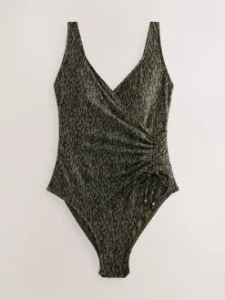 Kakigroen/zwart - Badpak met vormgevende zijrimpeling en buikcorrectie*Next Discount