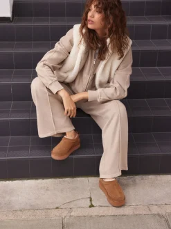 Kastanjebruin - Leather Cosy Borg Lined Slip-On Shoes*Next Clearance