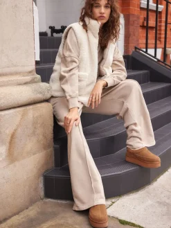 Kastanjebruin - Leather Cosy Borg Lined Slip-On Shoes*Next Clearance