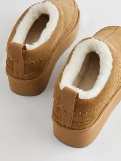 Kastanjebruin - Leather Cosy Borg Lined Slip-On Shoes*Next Clearance