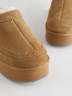 Kastanjebruin - Leather Cosy Borg Lined Slip-On Shoes*Next Clearance