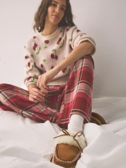 Kastanjebruin - Stitch Suede Faux Fur Lined Mule Slippers*Next Sale