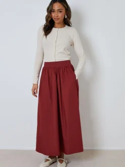 Kastanjebruin-rood - Midi rok met zakken*Threadbare New
