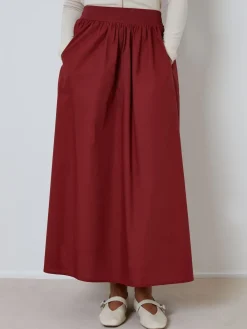 Kastanjebruin-rood - Midi rok met zakken*Threadbare New