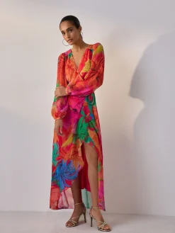 Kew Collection Bright Floral - Occasion Long Sleeve Wrap Midi Dress*Next Hot