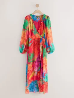 Kew Collection Bright Floral - Occasion Long Sleeve Wrap Midi Dress*Next Hot