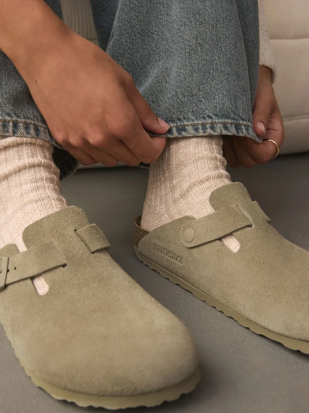 Khaki - - Boston - Suède klompen*Birkenstock Discount