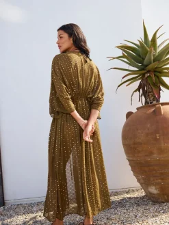 Khaki Green with Gold Sequins - Tie Waist Maxi Cover-Up*Next Outlet
