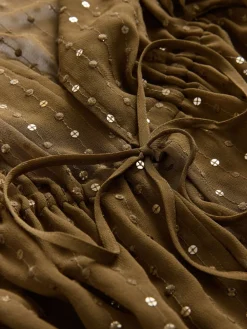 Khaki Green with Gold Sequins - Tie Waist Maxi Cover-Up*Next Outlet