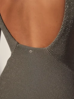 Khaki groen met glitters - Diepuitgesneden vormgevend buikcorrigerend badpak*Next Best