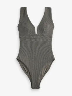 Khaki groen met glitters - Diepuitgesneden vormgevend buikcorrigerend badpak*Next Best