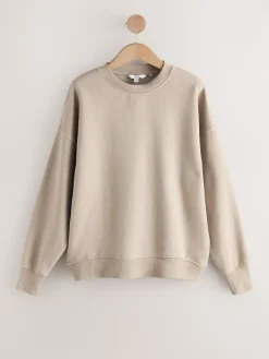 Khaki/steenkleur - Cotton Rich Brushed Back Soft Feel Ribbed Crewneck Sweatshirts 3 Pack*Next Hot