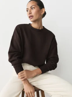 Khaki/steenkleur - Cotton Rich Brushed Back Soft Feel Ribbed Crewneck Sweatshirts 3 Pack*Next Hot