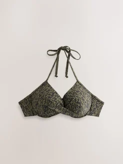 Khaki/zwarte print - Bikinibeugeltop met vulling en lage decolleté*Next Clearance