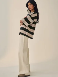 Kiezelkleurige neutrale streep - Boxy oversized T-shirt met relaxte pasvorm van zware stof en ronde hals*Next New