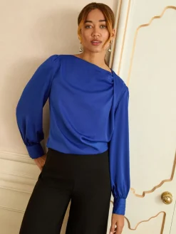 - Lange mouwen Satijn Watervalhals Blouse*Love & Roses Sale