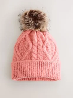 Koraalroze - Cable Knitted Pom Hat*Next Outlet