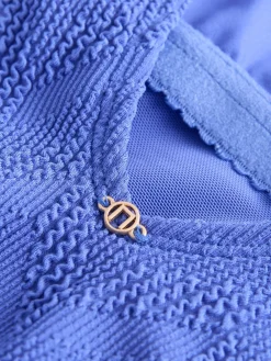 Korenbloemblauw met textuur - Buikbedekkend badpak met ruime ronde hals*Next Hot
