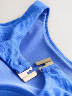 Korenbloemblauw met textuur - Hoogsluitend buikcorrigerend badpak*Next New