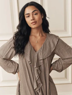Heritage Check Ruffle Front Mini Dress*Laura Ashley Online