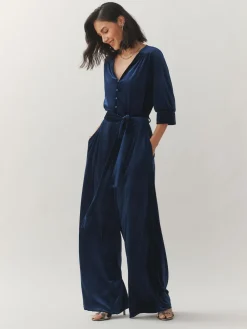 Velvet Elasticated Waist Wide Leg Party Jumpsuit*Laura Ashley Hot
