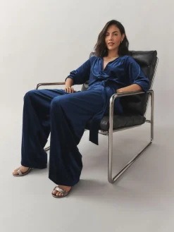 Velvet Elasticated Waist Wide Leg Party Jumpsuit*Laura Ashley Hot