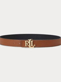 2,5cm Omkeerbare kiezelkleurige leren riem met logo*Lauren Ralph Lauren Outlet