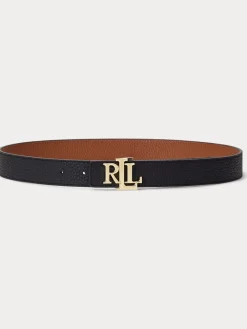 2,5cm Omkeerbare kiezelkleurige leren riem met logo*Lauren Ralph Lauren Outlet
