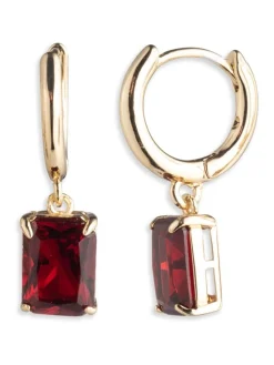 Tone 12mm Huggie Earrings with Red Crystal Drop*Lauren Ralph Lauren Discount