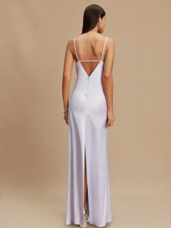 Lavendelpaars - Lange satijnen Maxi-jurk met watervalhals voor bruiloftsgasten*Next Online