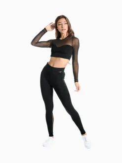 Legging met hoge taille en mesh inzetstuk*Pineapple Hot