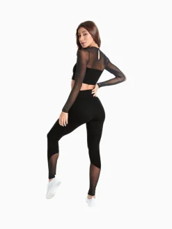 Legging met hoge taille en mesh inzetstuk*Pineapple Hot