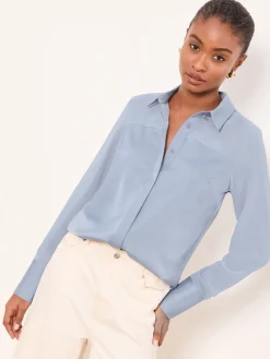- Long Sleeve Satin Chiffon Mix Shirt*Lipsy Online