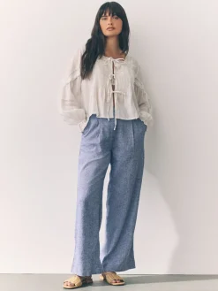 Lichtblauw - Stay Smart linnenrijke broek met bolvormige pijpen*Next Online