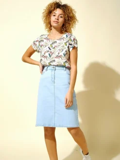 Lichtblauw denim - A-Line Knee Length Denim Skirt*Roman Online