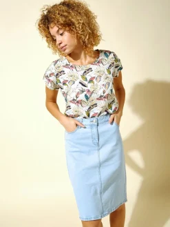 Lichtblauw denim - A-Line Knee Length Denim Skirt*Roman Online