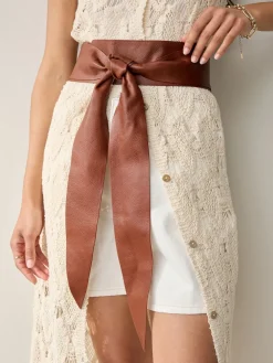 Lichtbruin - Brede leren riem met knoopdetail*Next Best