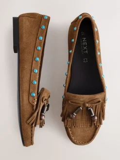 Lichtbruin - Forever Comfort® Leather Loafers With Fringing*Next