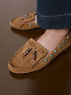 Lichtbruin - Forever Comfort® Leather Loafers With Fringing*Next