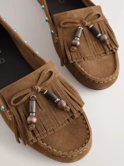 Lichtbruin - Forever Comfort® Leather Loafers With Fringing*Next