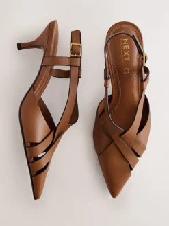 - Forever Comfort® Leather Weave Point Toe Slingback Heels*Next New