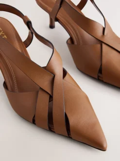 - Forever Comfort® Leather Weave Point Toe Slingback Heels*Next New