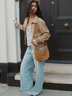 Lichtbruin - Leather Scoop Cross Body Bag*Next Discount