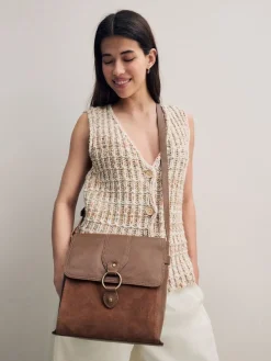 Lichtbruin - Leren messenger-tas met vak*Next Clearance