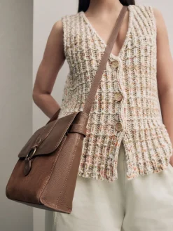 Lichtbruin - Leren messenger-tas met vak*Next Clearance