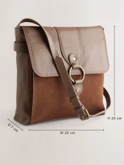 Lichtbruin - Leren messenger-tas met vak*Next Clearance