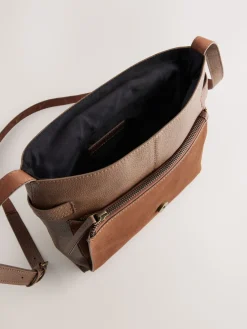 Lichtbruin - Leren messenger-tas met vak*Next Clearance