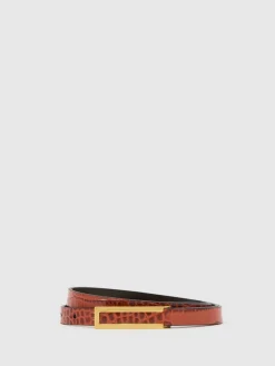 - Bronya Leather Crocodile-Effect Belt*Reiss New